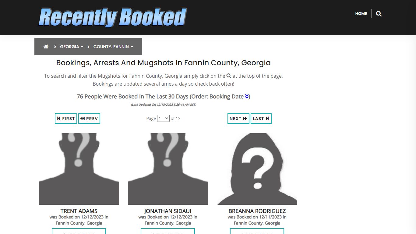 Recent bookings, Arrests, Mugshots in Fannin County, Georgia